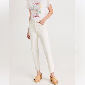 NWT $265 Re/Done Comfort Stretch High Rise Stove Pipe white denim jeans size 25